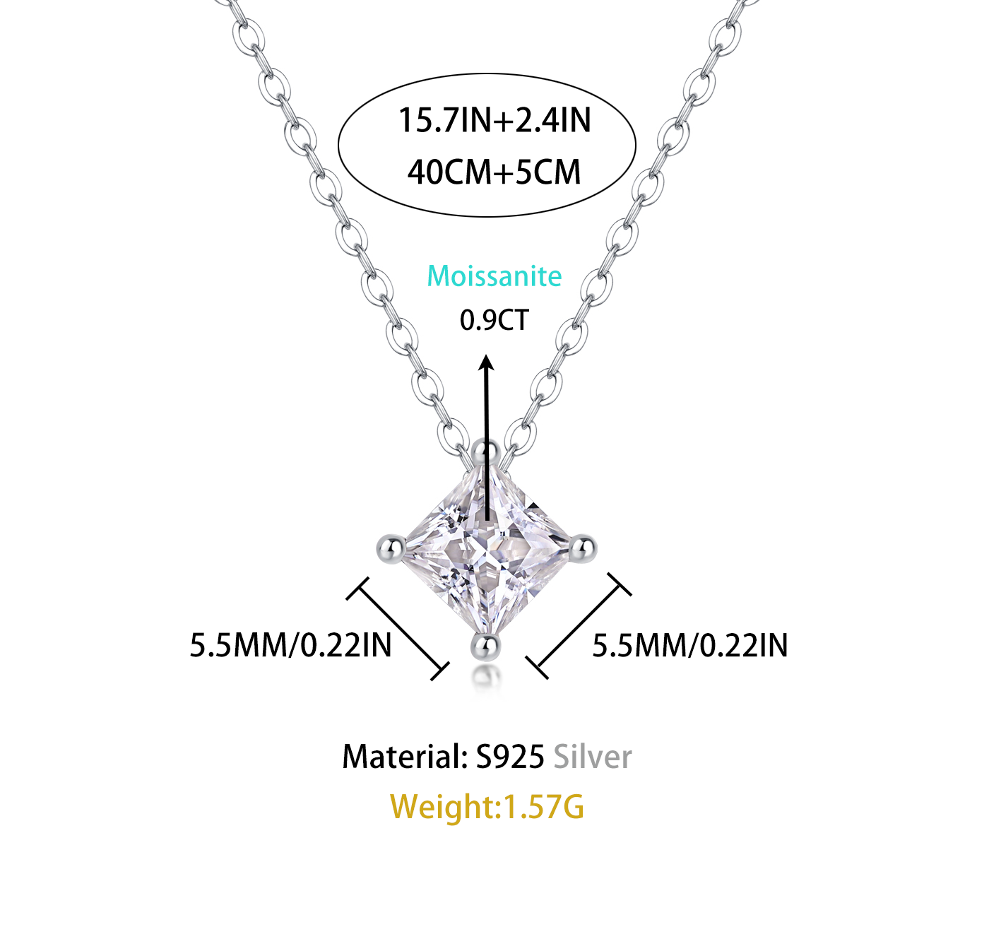 Companionship Moissanite 0.9 Ct Cushion Cut Necklace