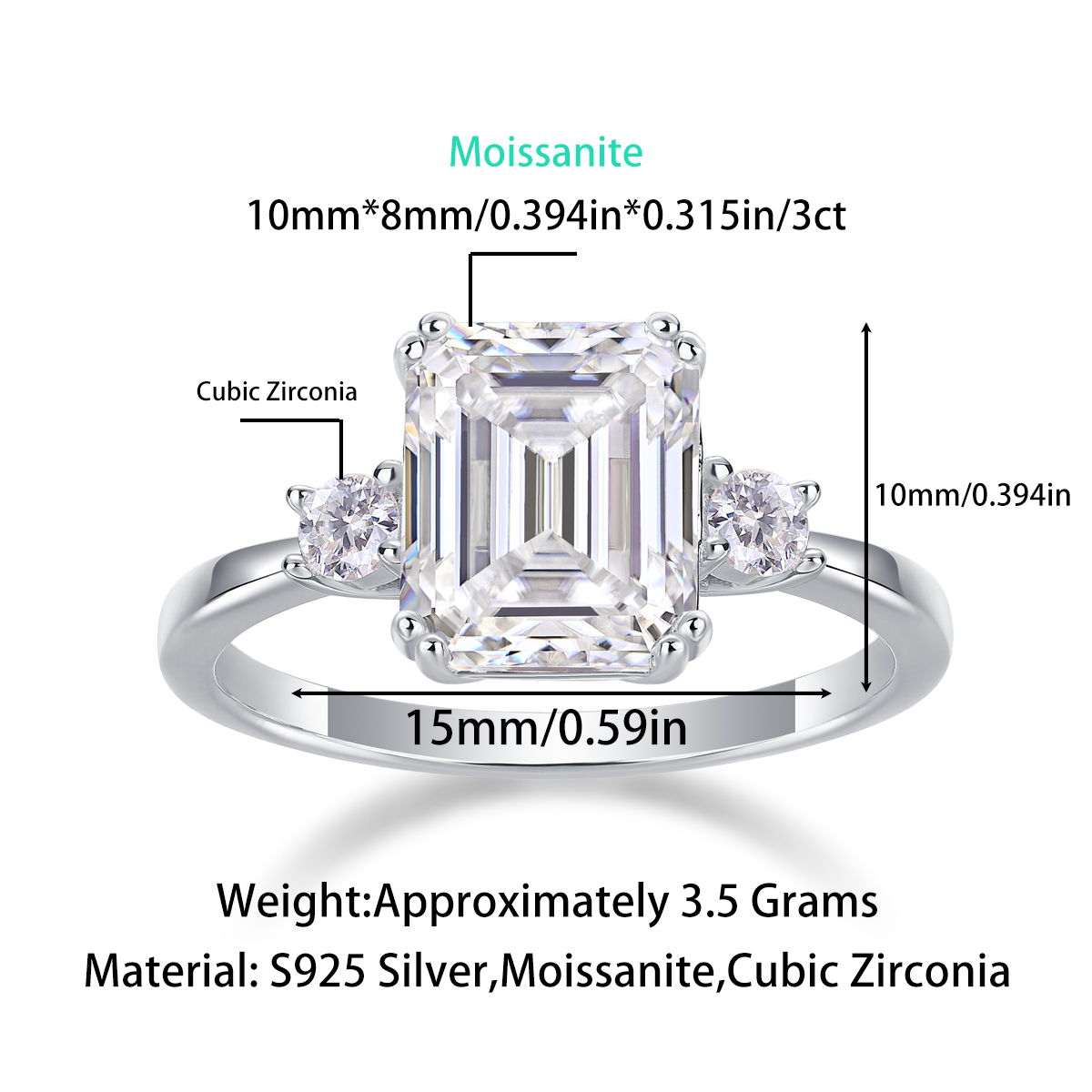 Token Octagonal Moissanite 3.0 Ct Square Cut Ring