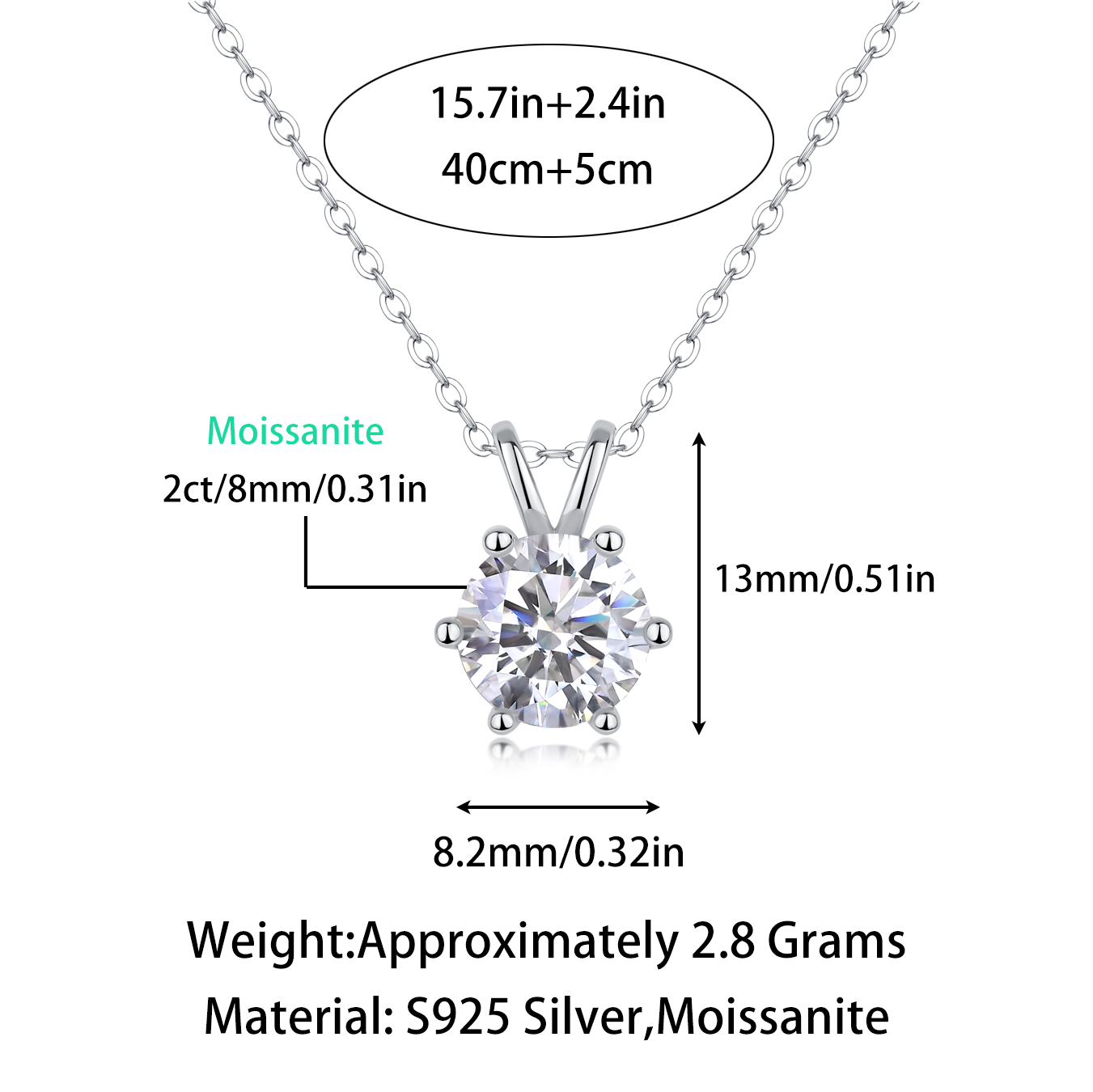 Romantic Signature Moissanite 2.0 Ct Round Cut Necklace