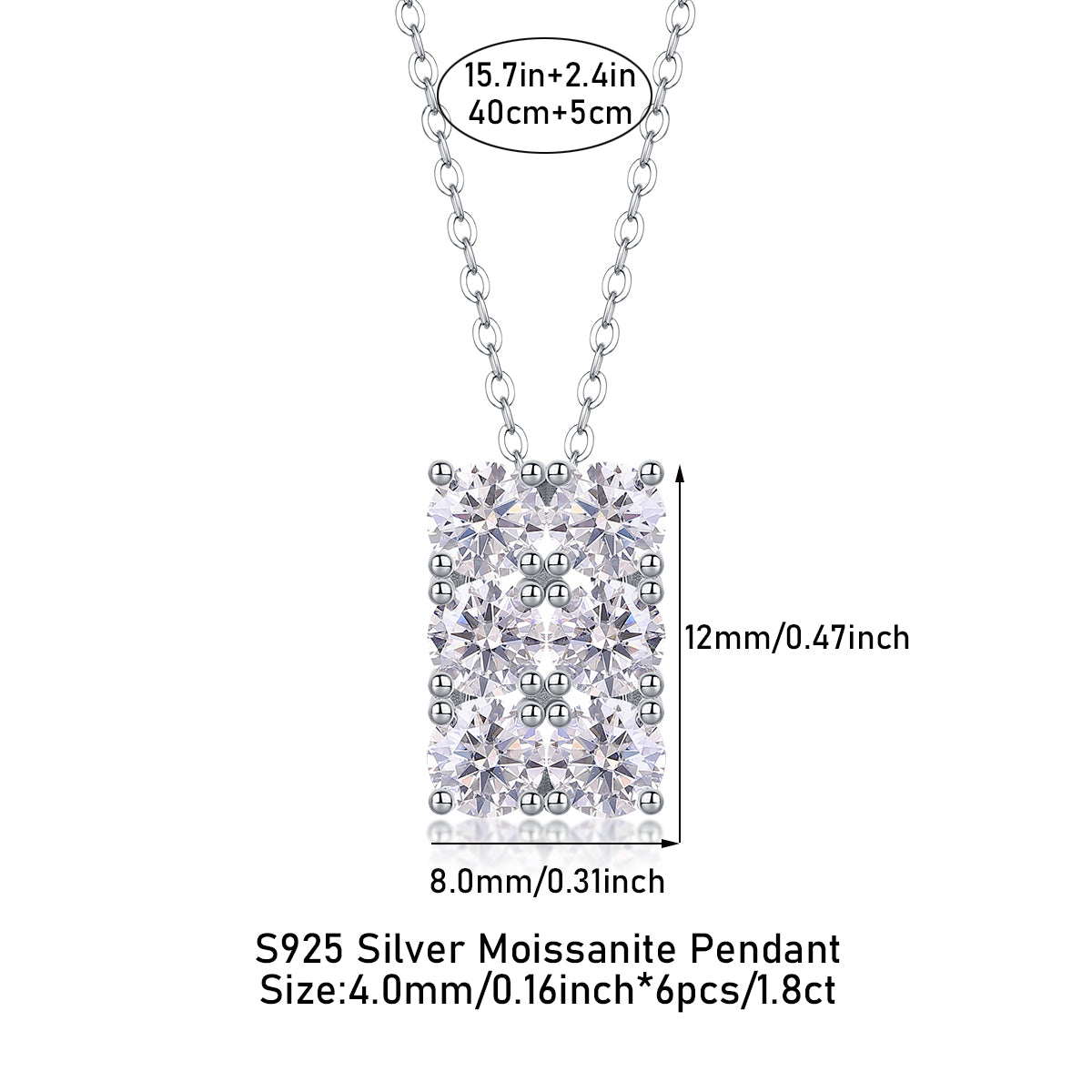 Hexagon Moissanite 1.8 Ct Round Cut Necklace