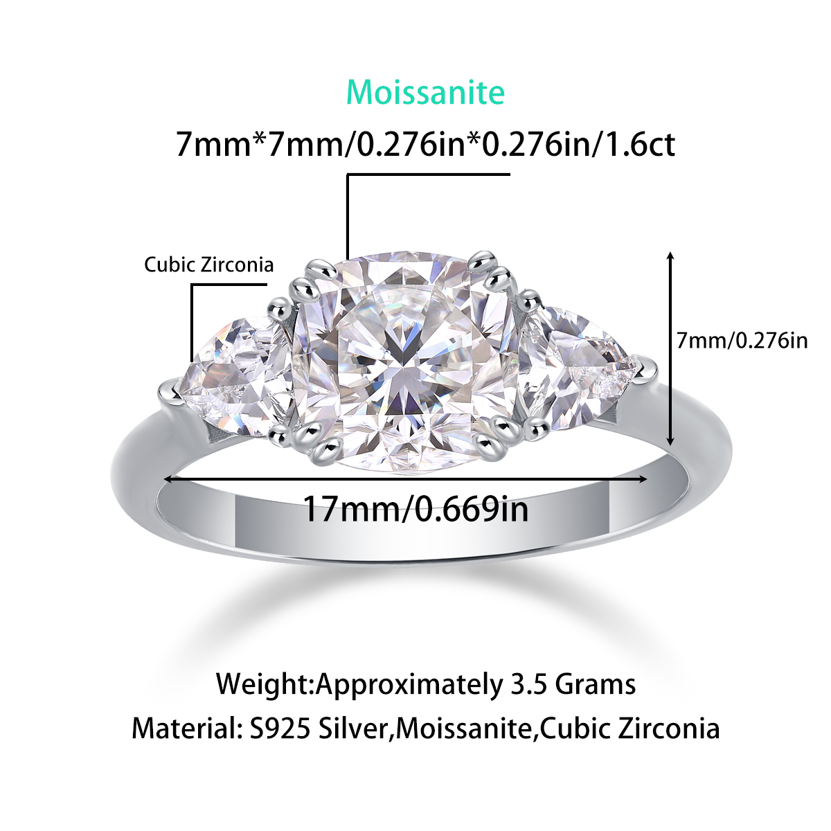 Guardian Moissanite 1.6 Ct Cushion Cut Ring