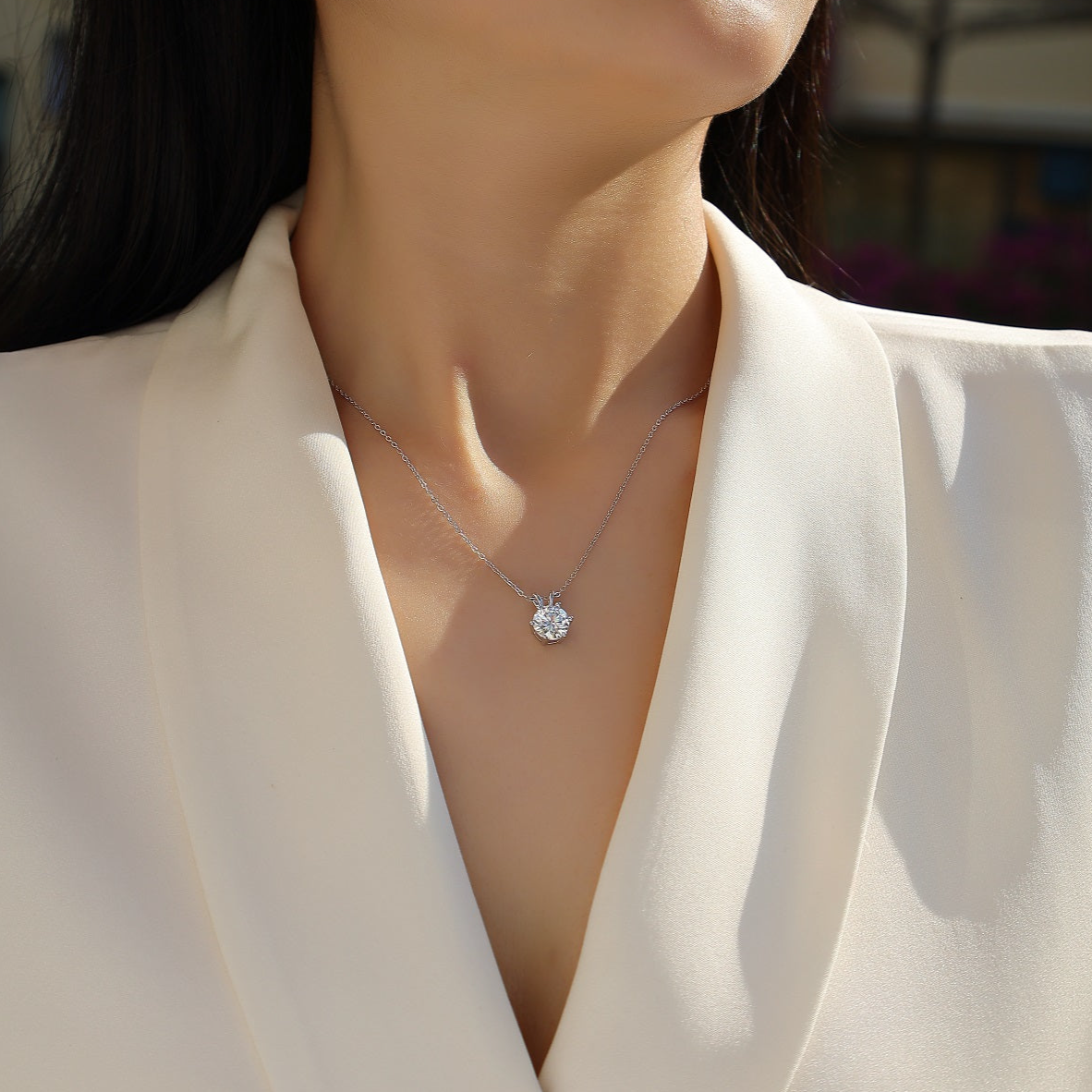 Romantic Signature Moissanite 2.0 Ct Round Cut Necklace