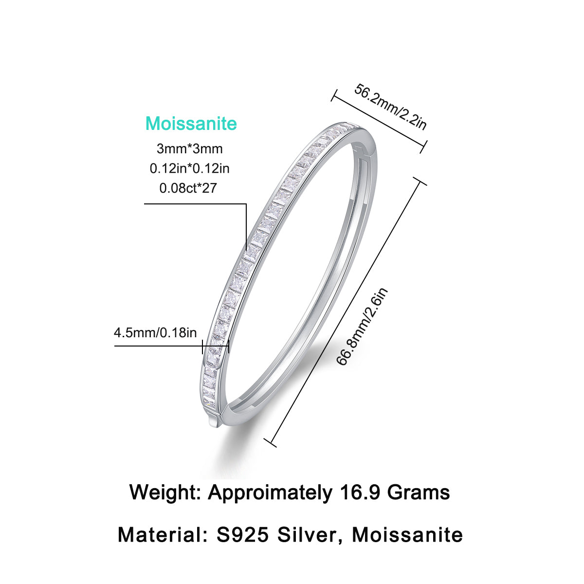 Future Guidance Moissanite 2.16 Ct Square Cut Bracelet