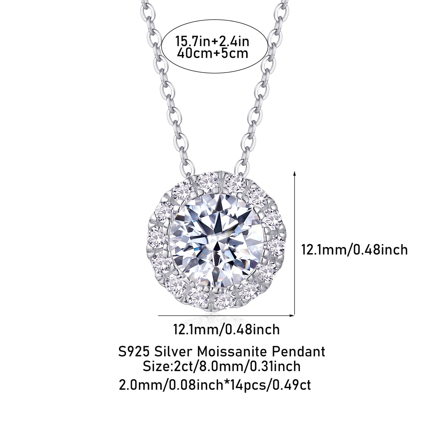 Brilliance Bliss Moissanite 2.0 Ct Round Cut Necklace