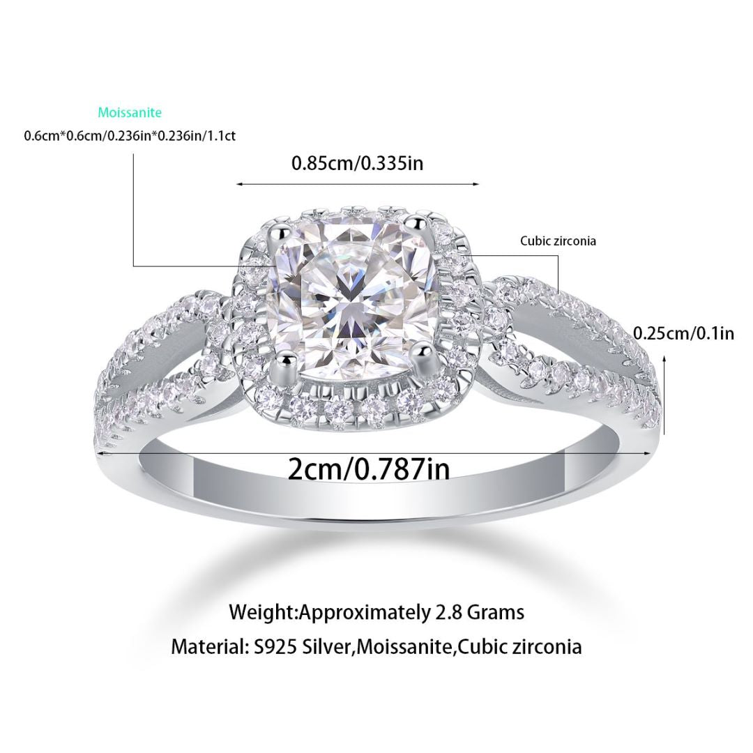 Time's Mail Moissanite 1.1 Ct Cushion Cut Ring