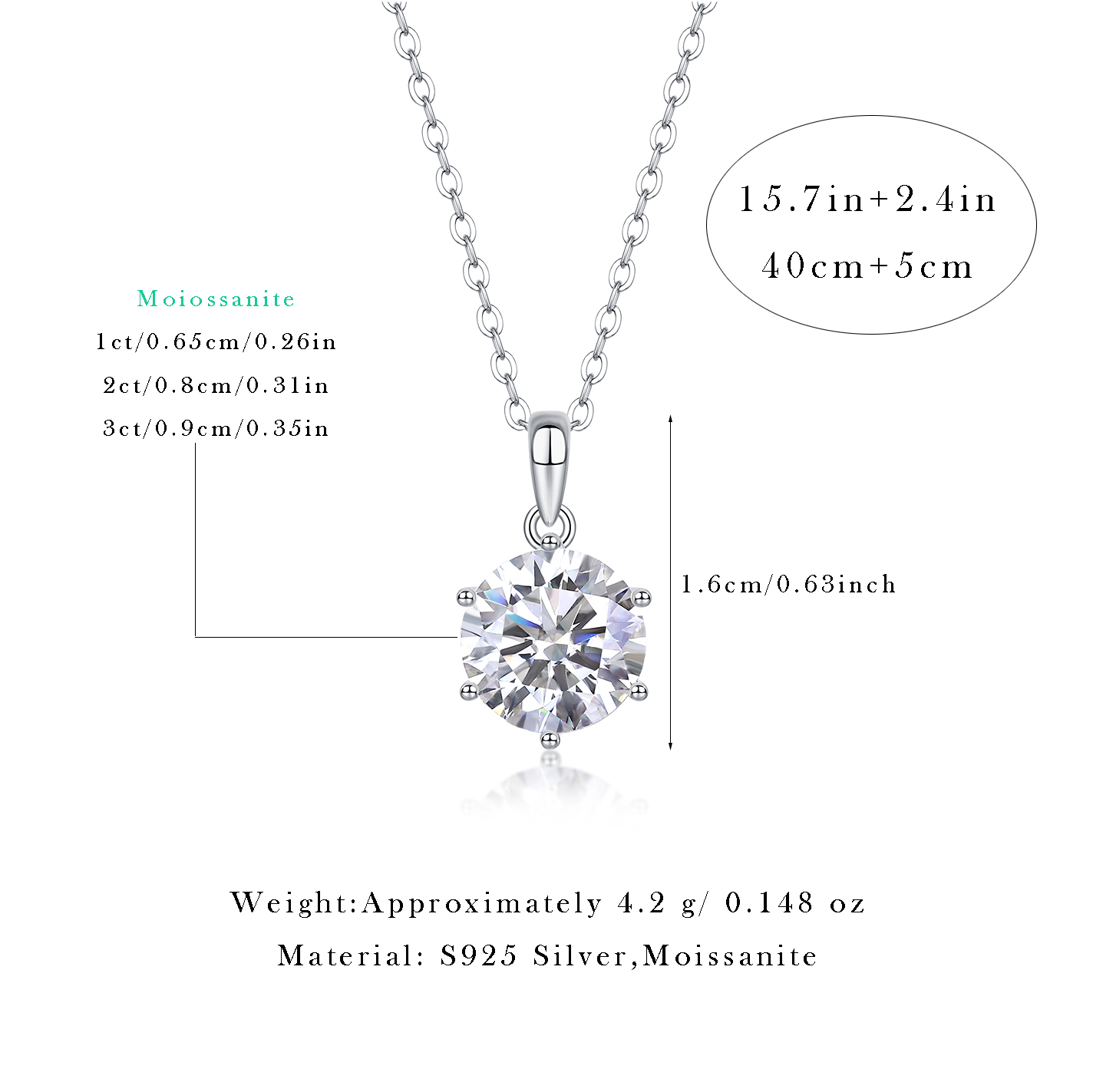 Breeze Moissanite 3.0 Ct Round Cut Necklace