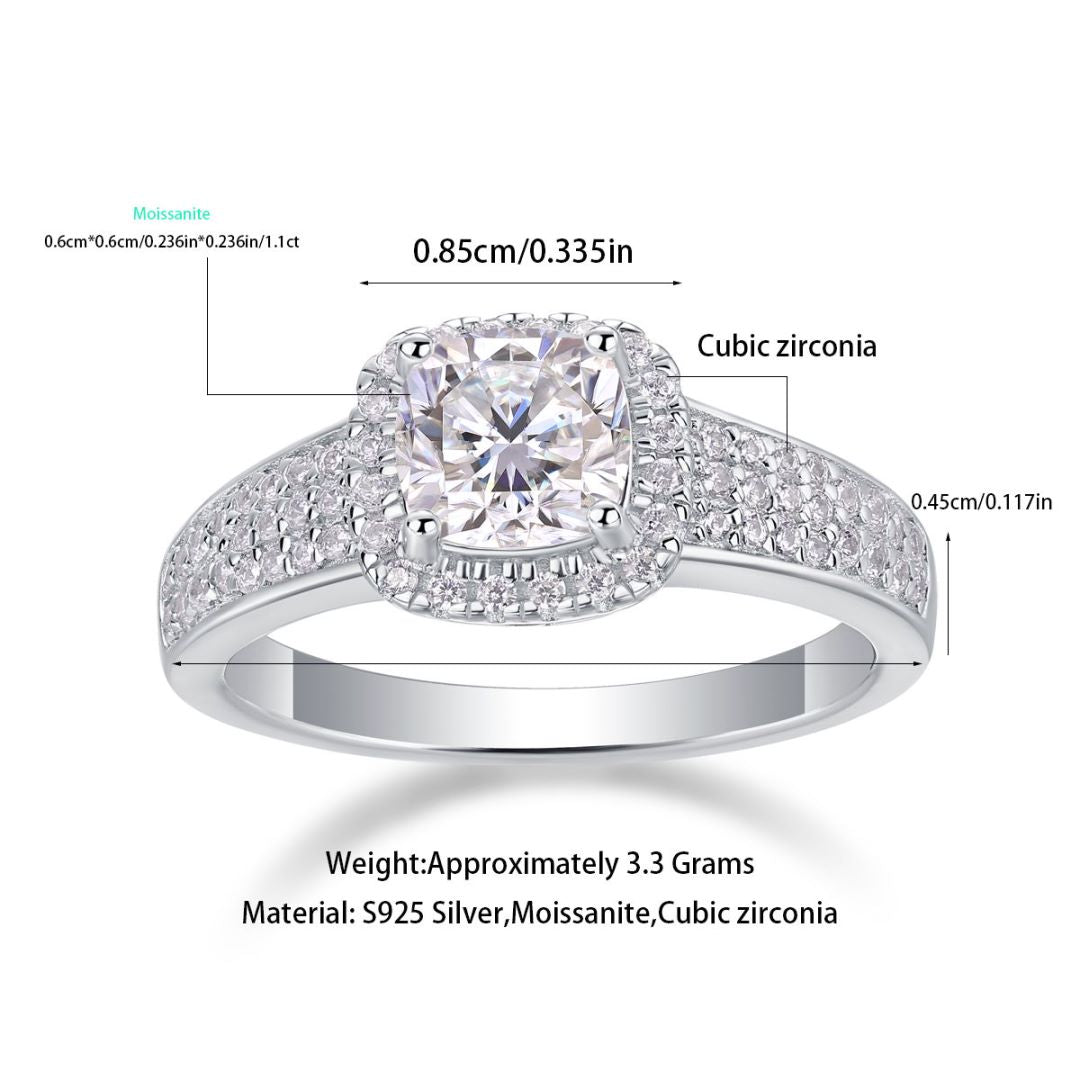 Louvre Nights Moissanite 1.1 Ct Cushion Cut Ring