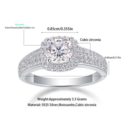 Louvre Nights Moissanite 1.1 Ct Cushion Cut Ring