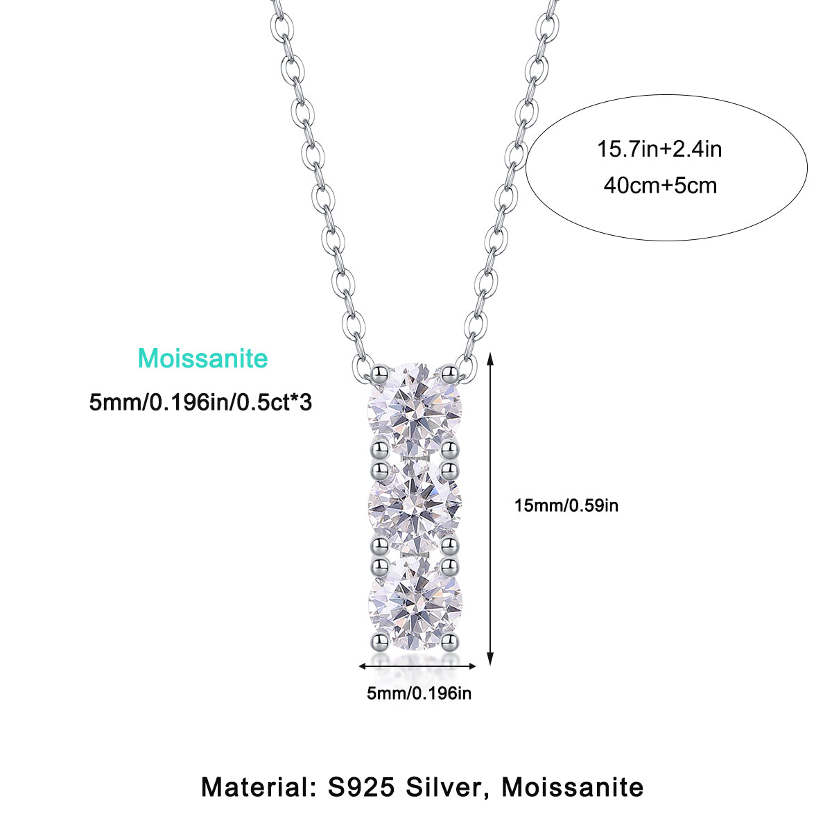 Distinguished Charm Moissanite 1.5 Ct Round Cut Necklace