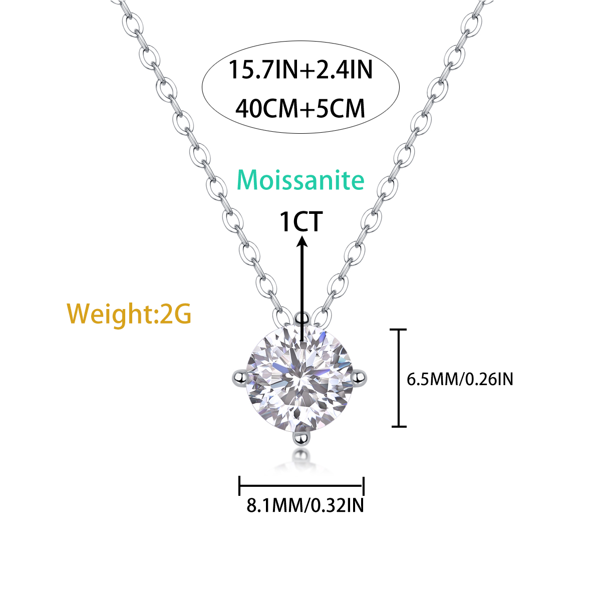 Sincerity Moissanite 1.0 Ct Round Cut Necklace