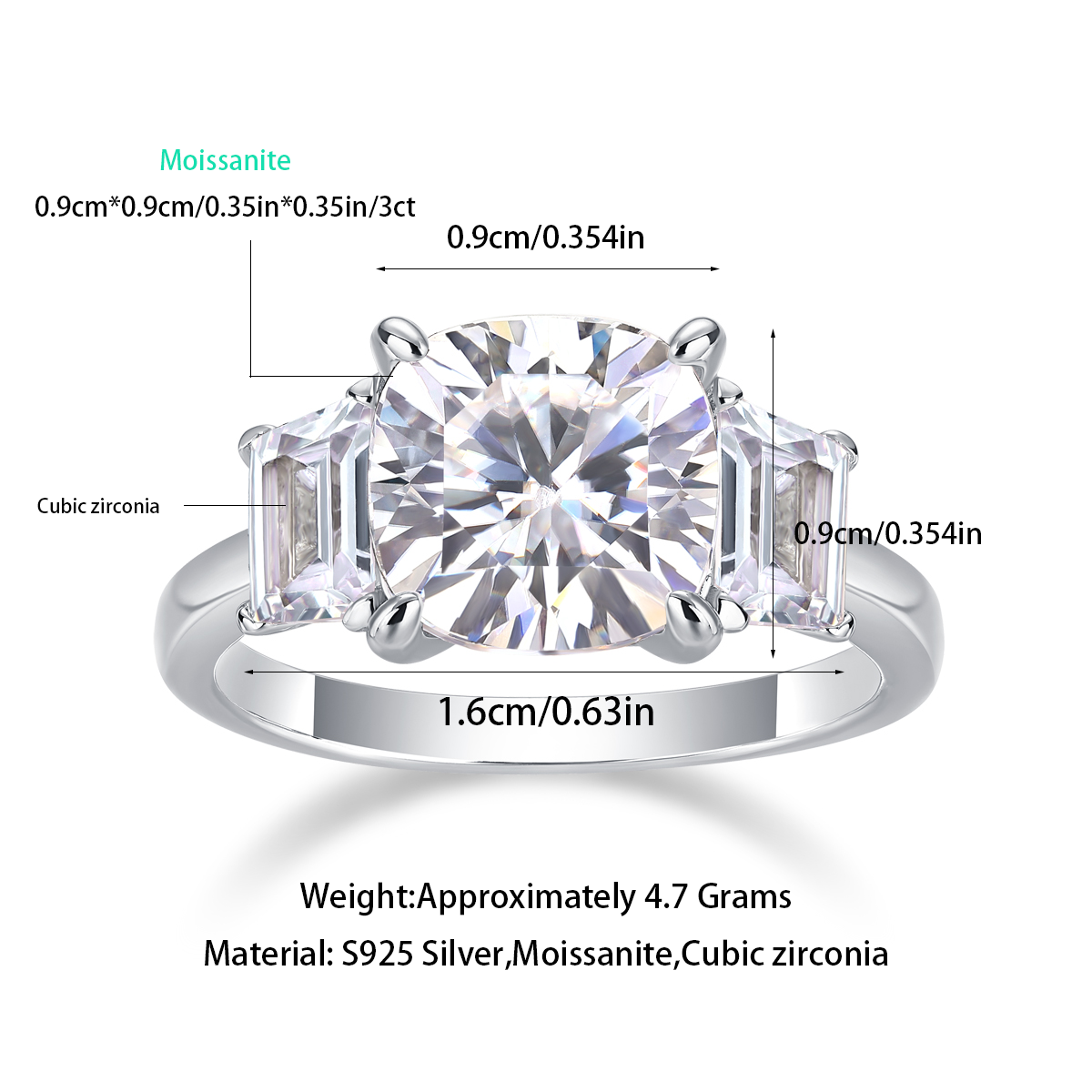 The Quest Moissanite 3.0 Ct Cushion Cut Moissanite Ring