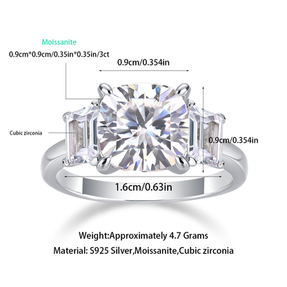 The Quest Moissanite 3.0 Ct Cushion Cut Moissanite Ring