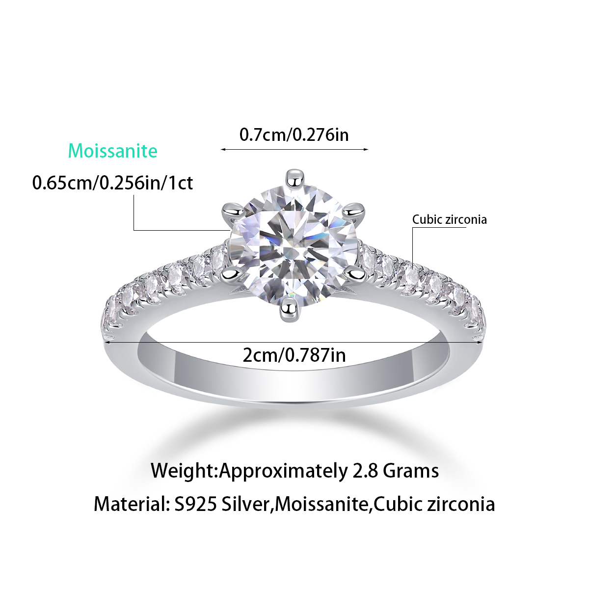 Moonlight Moissanite 1.0 Ct Round Cut Ring