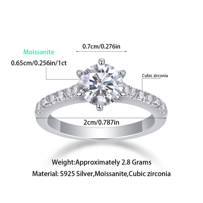 Moonlight Moissanite 1.0 Ct Round Cut Ring