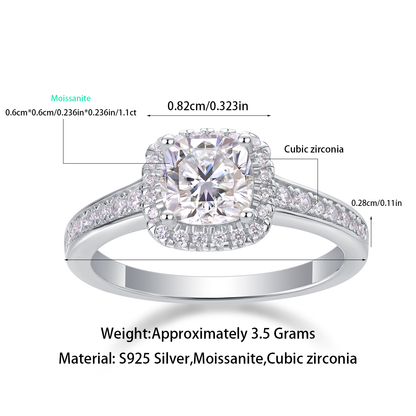 Blazing Moissanite 1.1 Ct Cushion Cut Ring