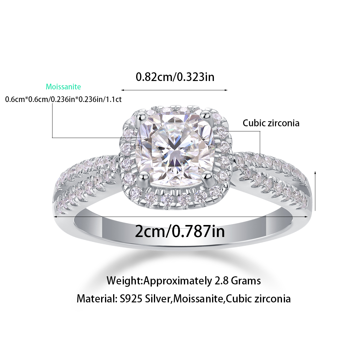 Hearts Intertwined Moissanite 1.1 Ct Cushion Cut Ring