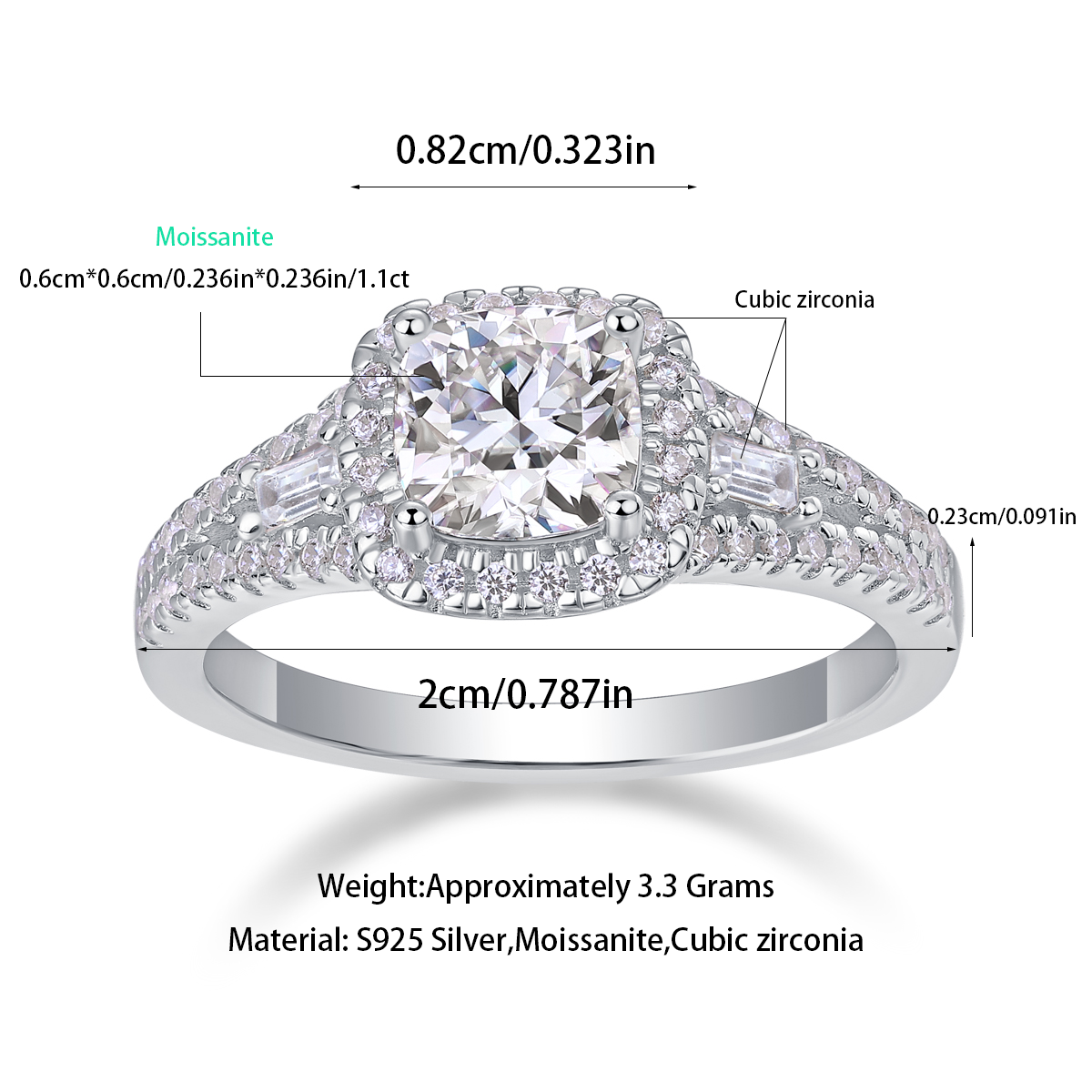 Enduring Love Moissanite 1.1 Ct Cushion Cut Ring