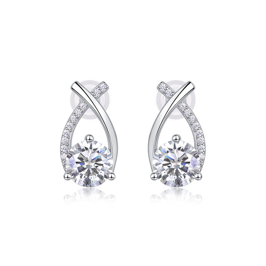 Aqua Splendor Moissanite 1.0 Ct Round Cut Earrings