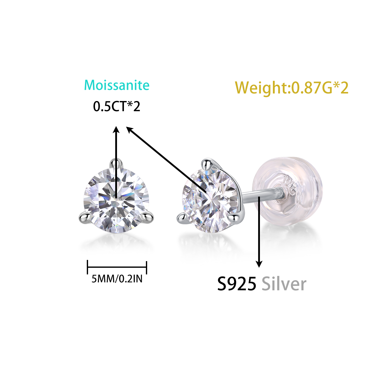 Momento Moissanite 0.5 Ct Round Cut Earrings