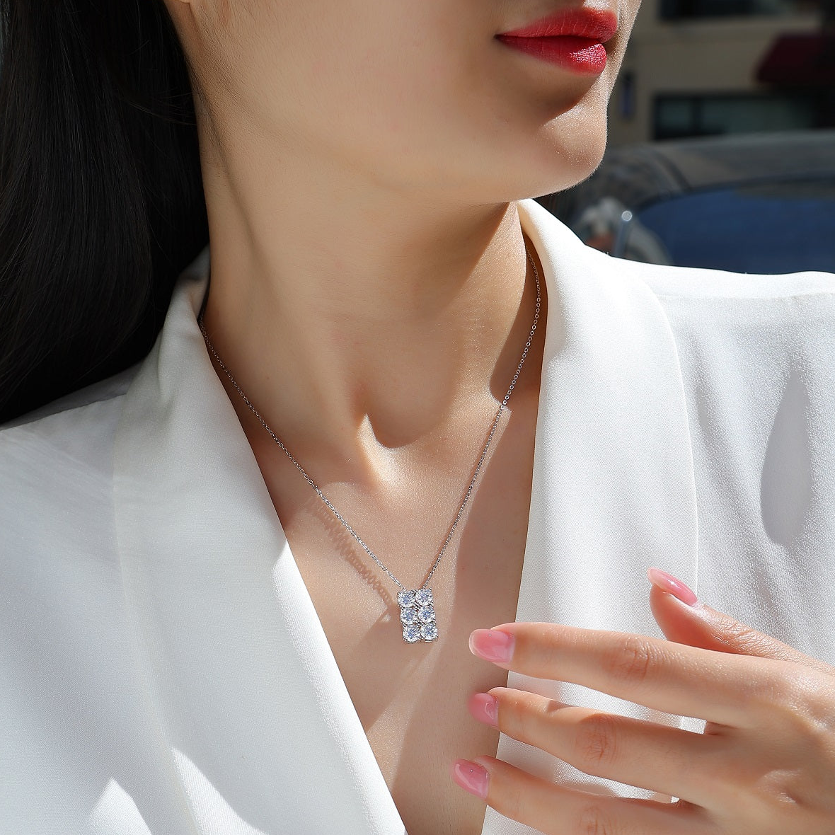 Hexagon Moissanite 1.8 Ct Round Cut Necklace
