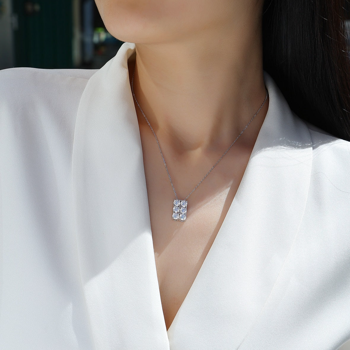 Hexagon Moissanite 1.8 Ct Round Cut Necklace