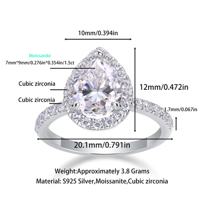 Electric Shock Moissanite 1.5 Ct Pear Cut Ring