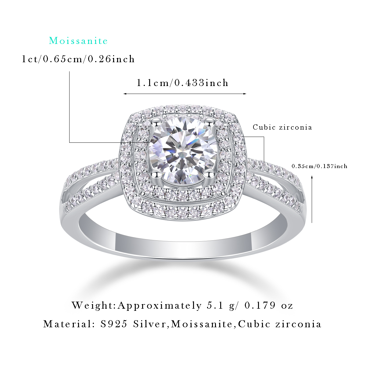 Sweet Holiday Moissanite 1.0 Ct Round Cut Ring