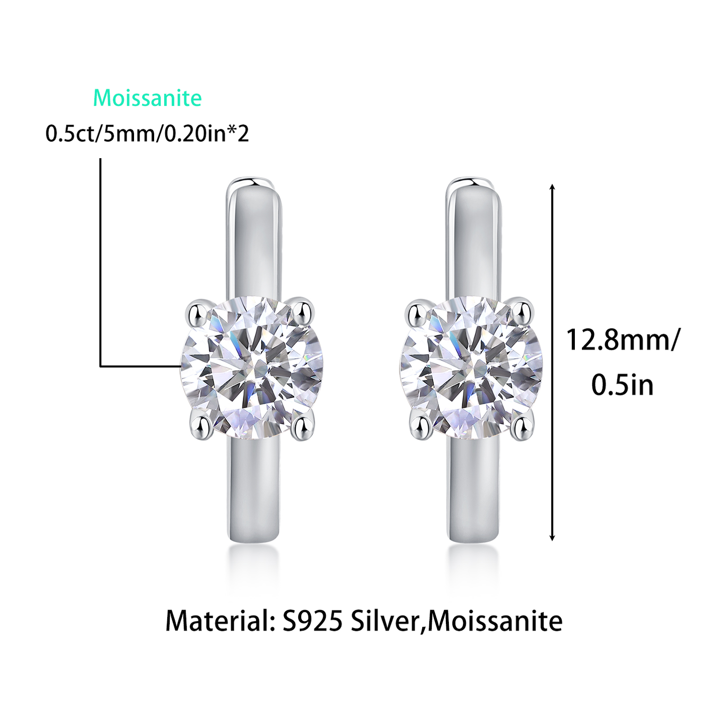 Embark From The Heart Moissanite 0.5 Ct Round Cut Earrings