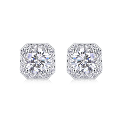 Rose In Heart Moissanite 0.9 Ct Round Cut Earrings