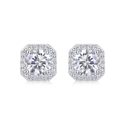 Rose In Heart Moissanite 0.9 Ct Round Cut Earrings