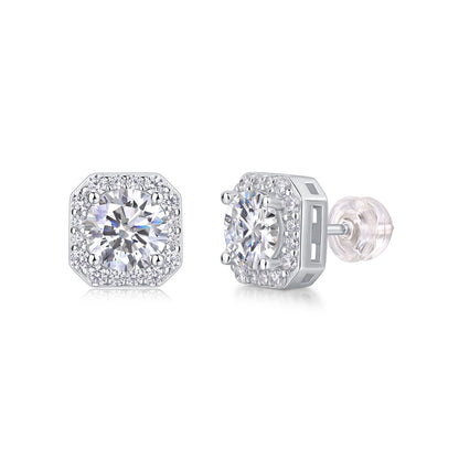 Rose In Heart Moissanite 0.9 Ct Round Cut Earrings