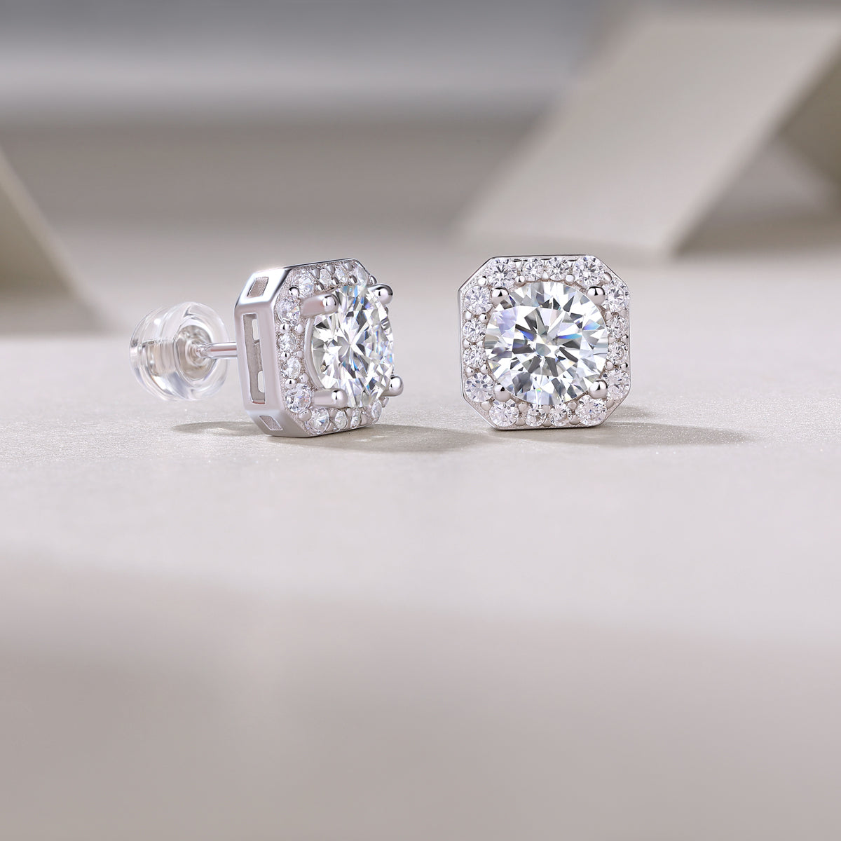 Rose In Heart Moissanite 0.9 Ct Round Cut Earrings