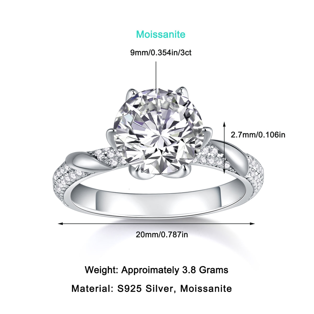 Starlight Moissanite 3.0 Ct Round Cut Ring