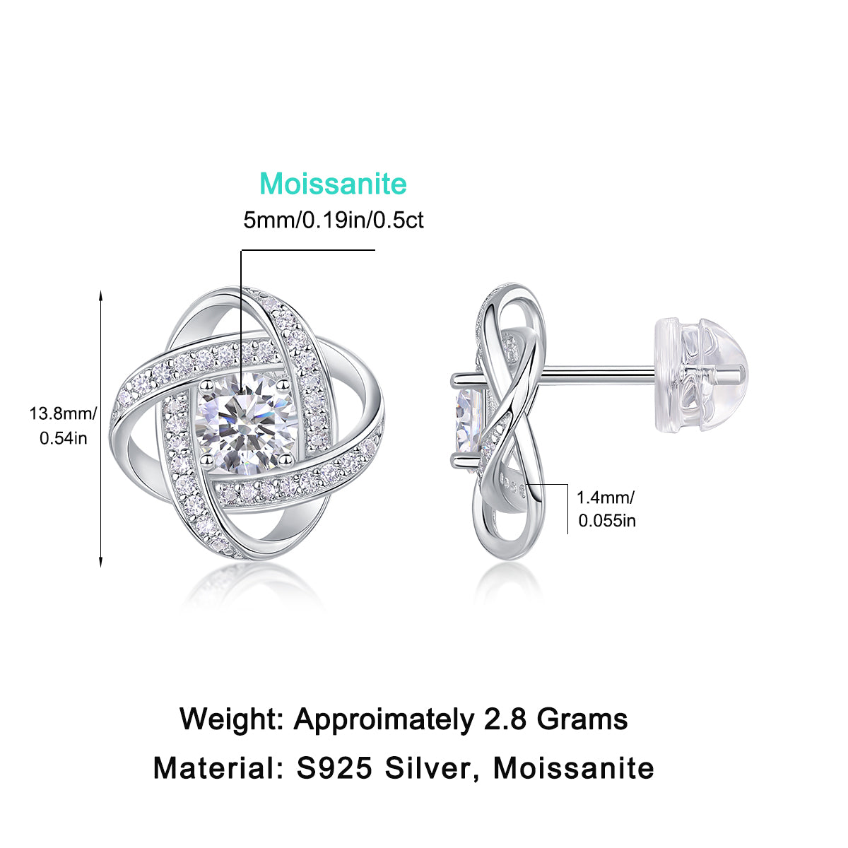 Clover Bliss Moissanite 0.5 Ct Round Cut Earrings